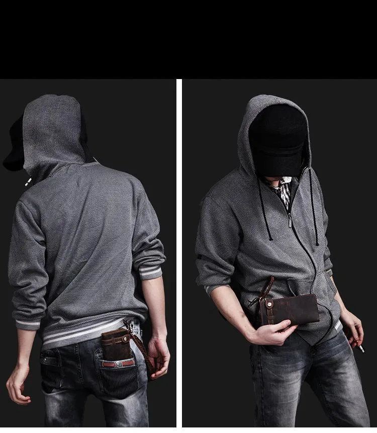 Coffee Leather Mens Bifold Long Biker Wallets Biker Chain Wallet Long Trucker Wallet for Men