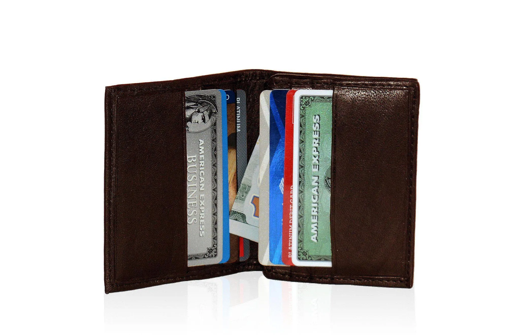 Compact RFID-Blocking Men's Multi-Card Center Flip Bifold Wallet - Brown
