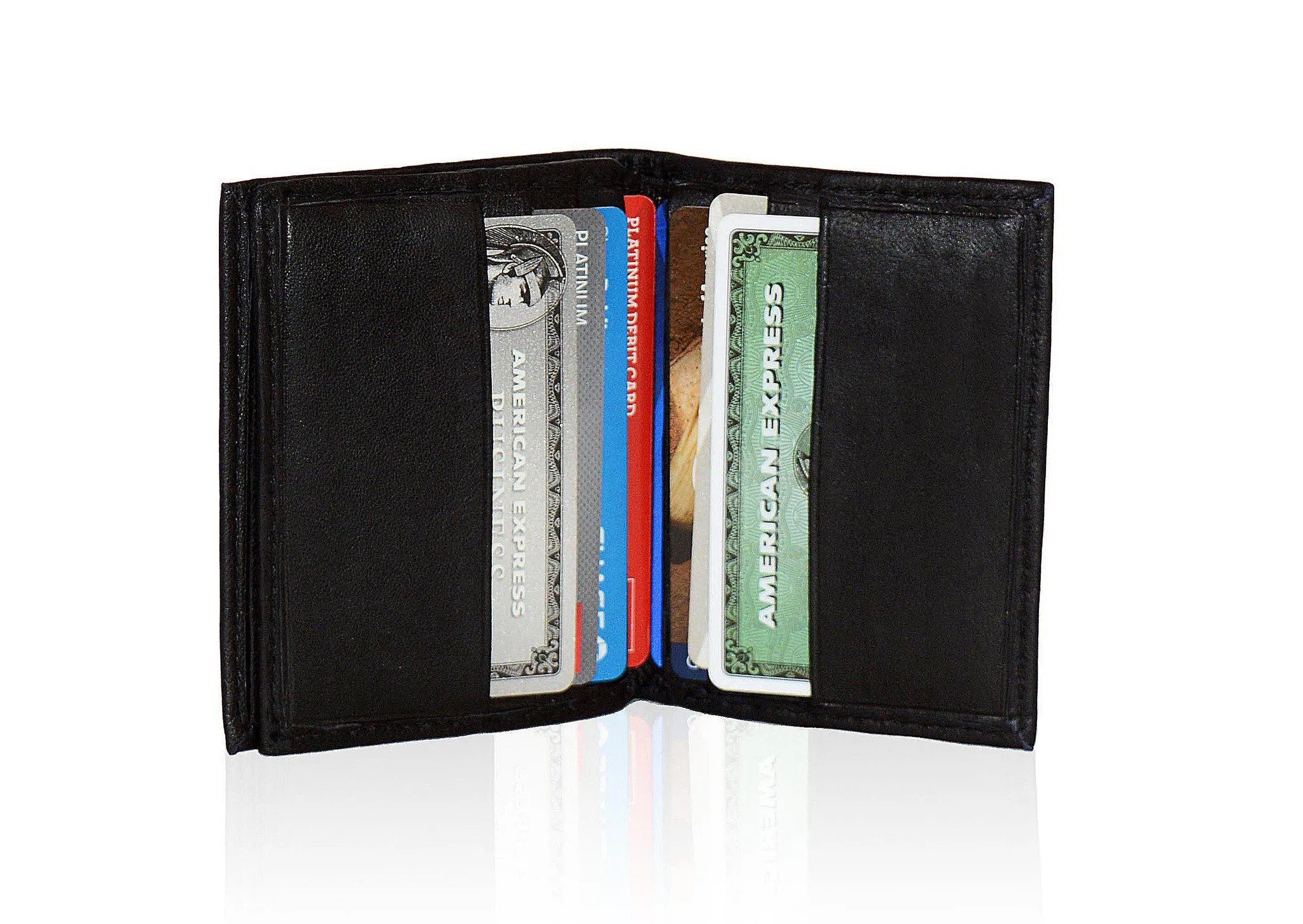 Compact RFID-Blocking Men's Multi-Card Center Flip Bifold Wallet - Brown