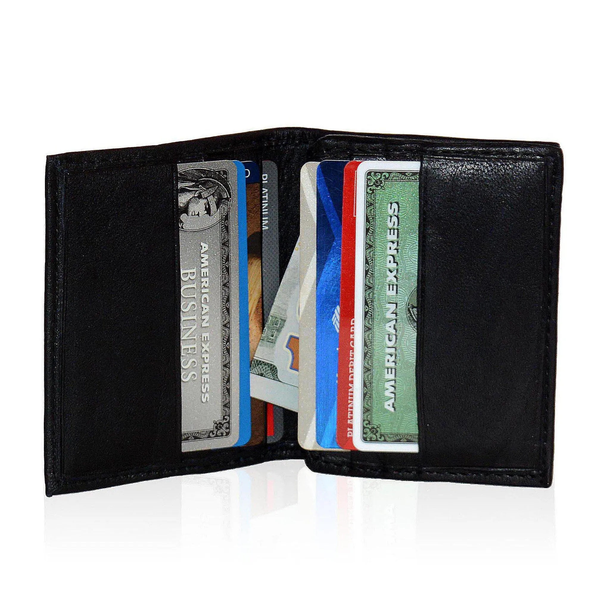 Compact RFID-Blocking Men's Multi-Card Center Flip Bifold Wallet - Brown