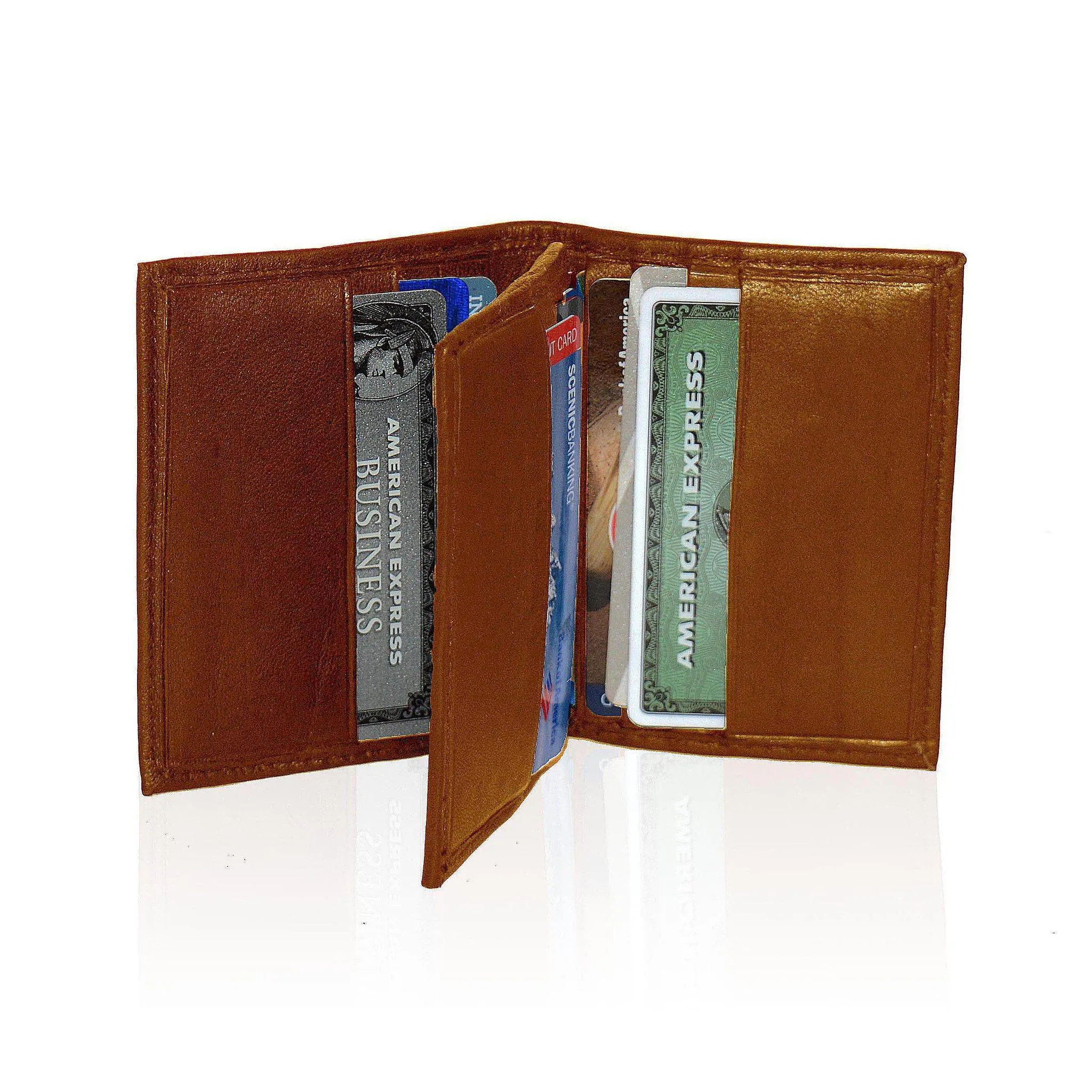 Compact RFID-Blocking Men's Multi-Card Center Flip Bifold Wallet - Brown