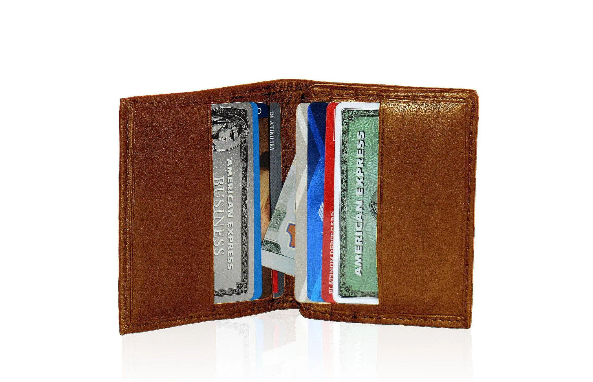 Compact RFID-Blocking Men's Multi-Card Center Flip Bifold Wallet - Brown
