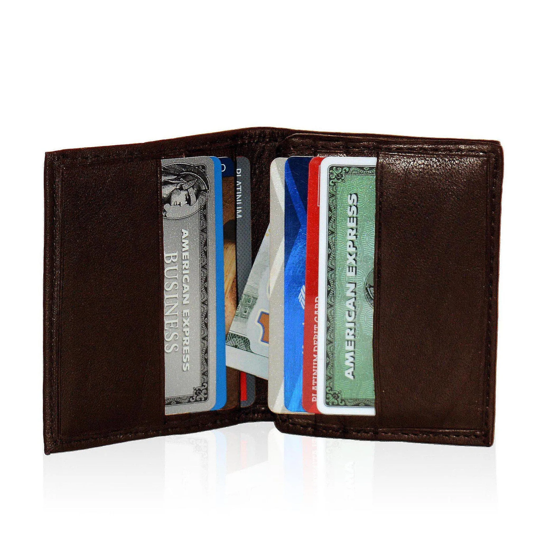Compact RFID-Blocking Men's Multi-Card Center Flip Bifold Wallet - Brown