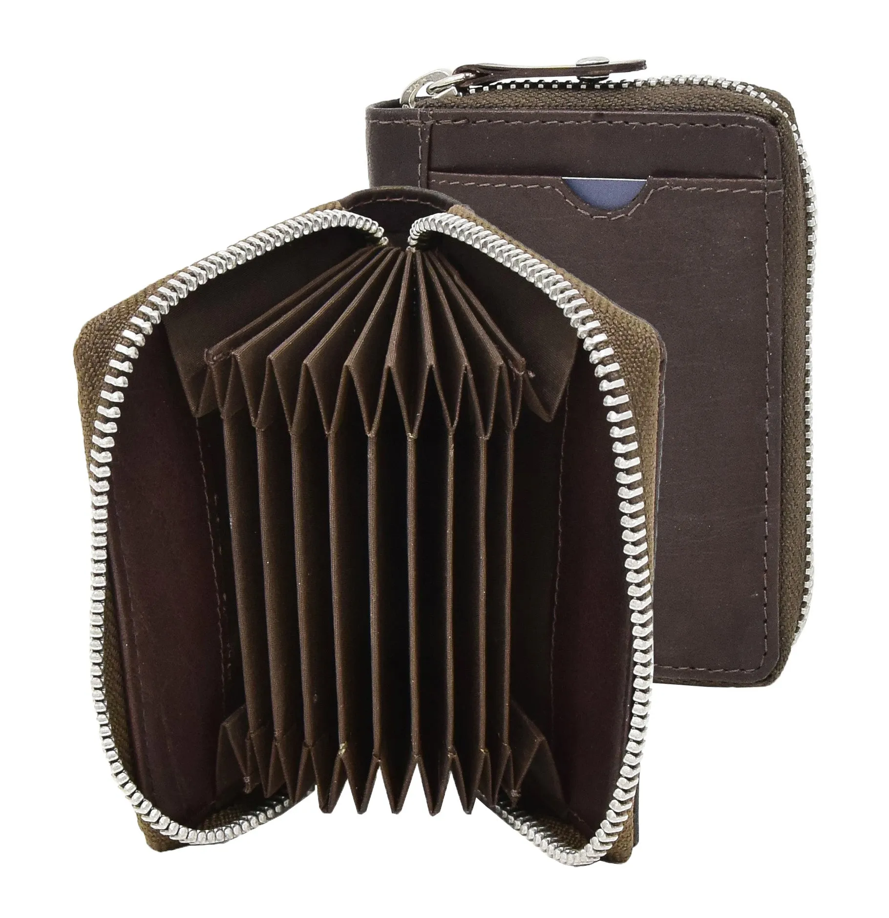 DR410 Men's Leather Credit Card Small Wallet Brown