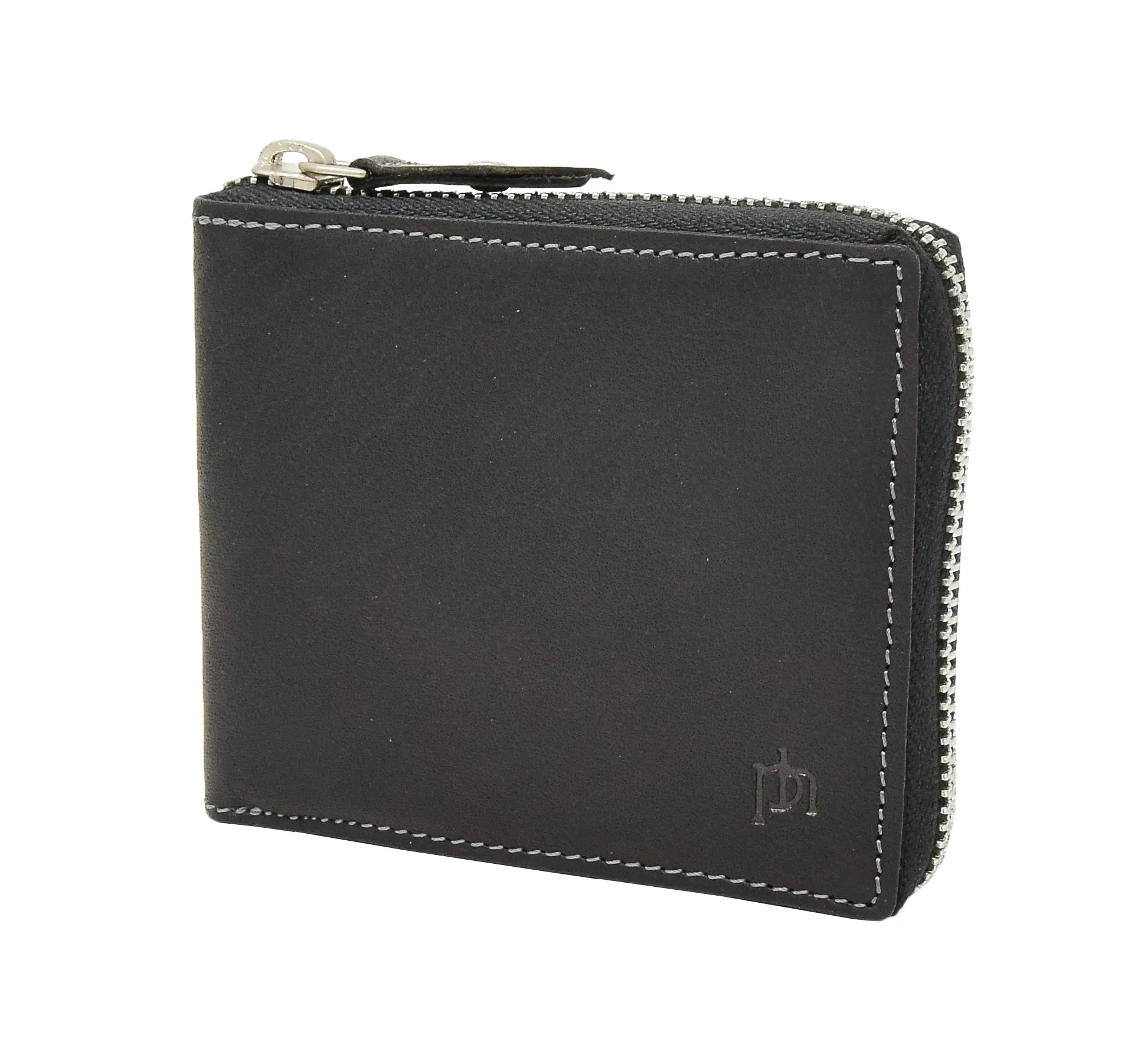 DR411 Men's Rfid Zip Around Real Leather Cards Coins Wallet Black