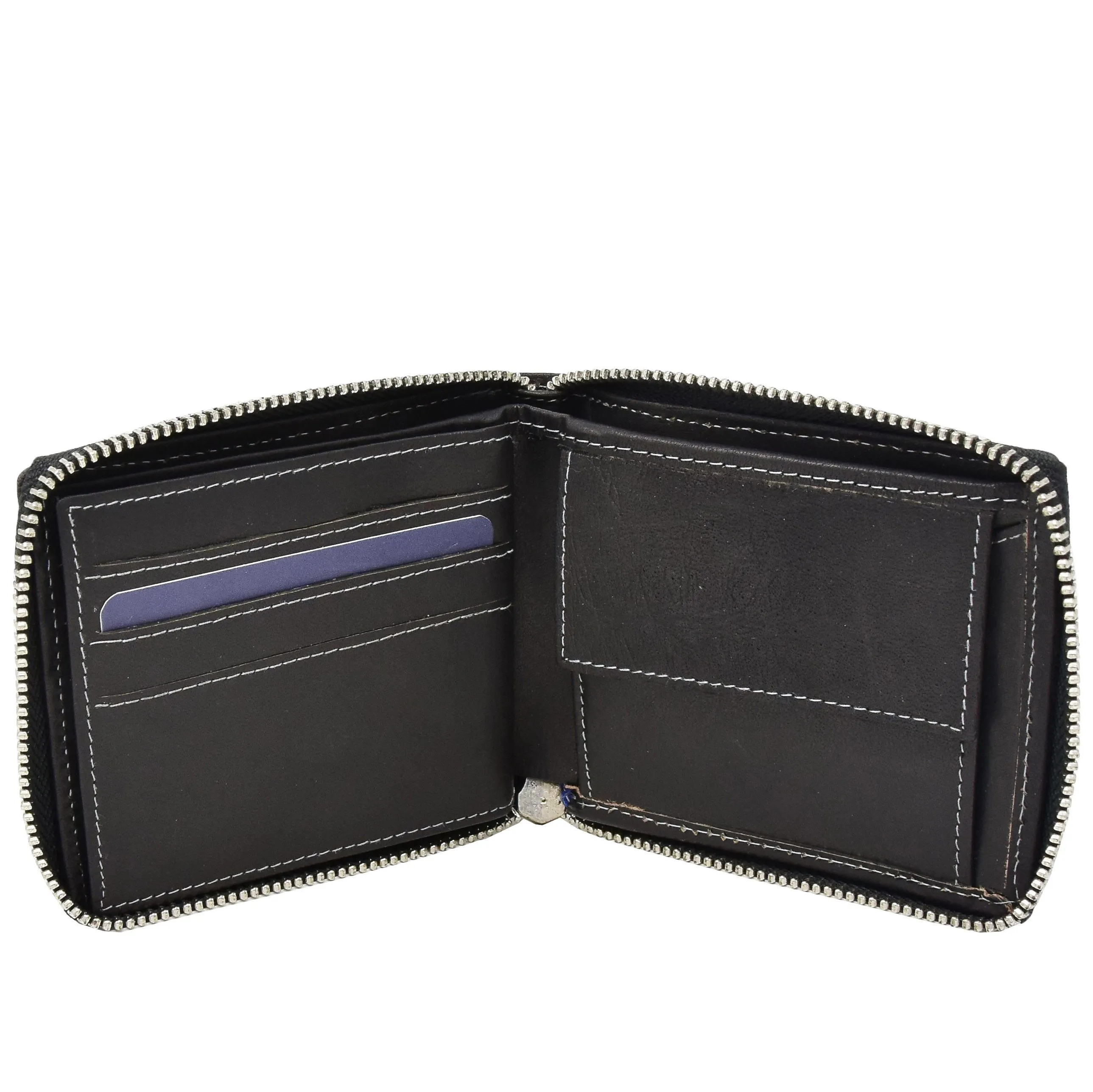 DR411 Men's Rfid Zip Around Real Leather Cards Coins Wallet Black