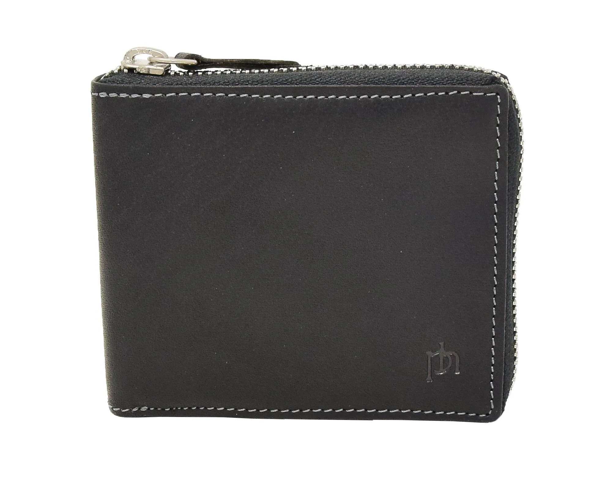 DR411 Men's Rfid Zip Around Real Leather Cards Coins Wallet Black