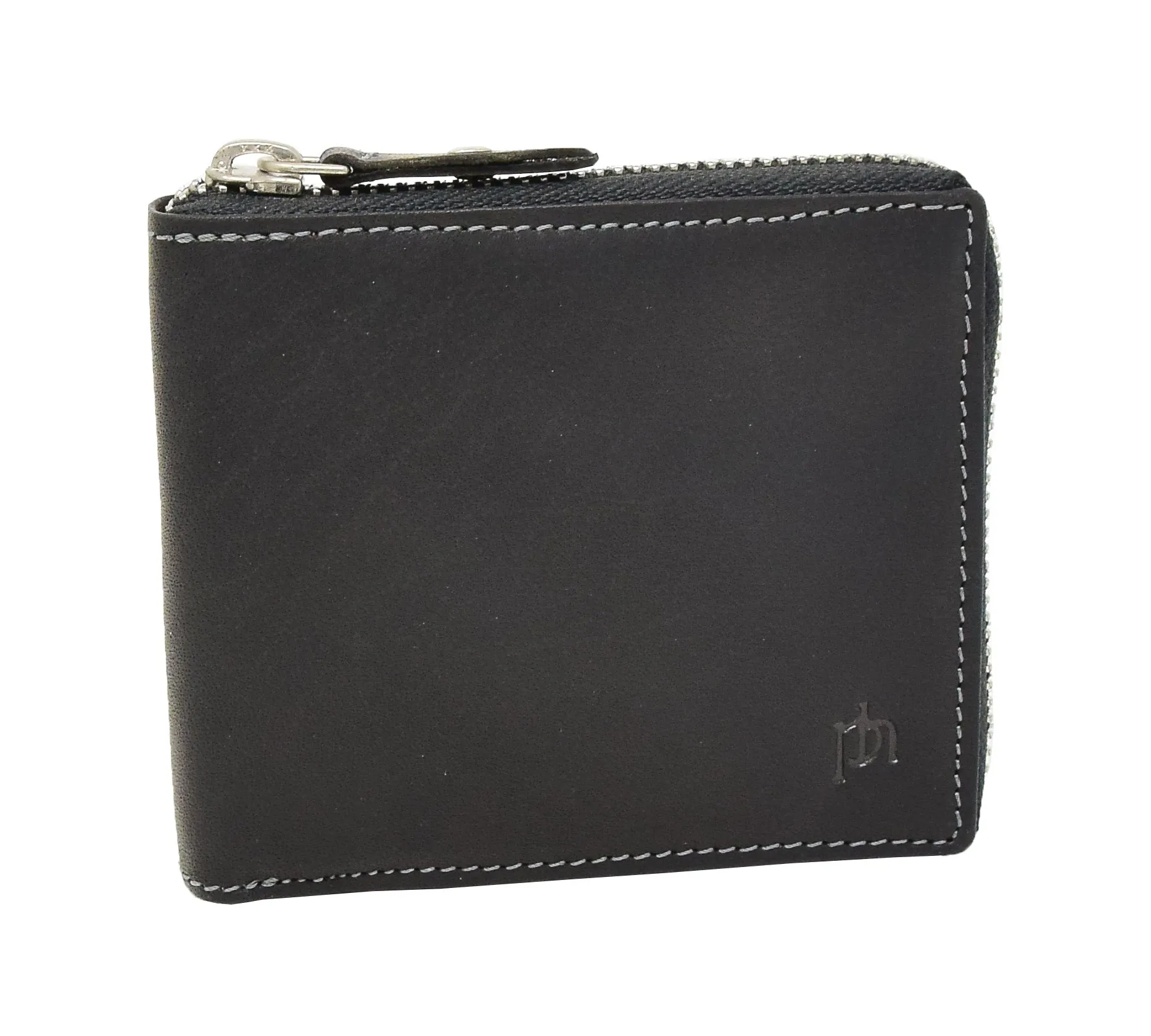 DR411 Men's Rfid Zip Around Real Leather Cards Coins Wallet Black