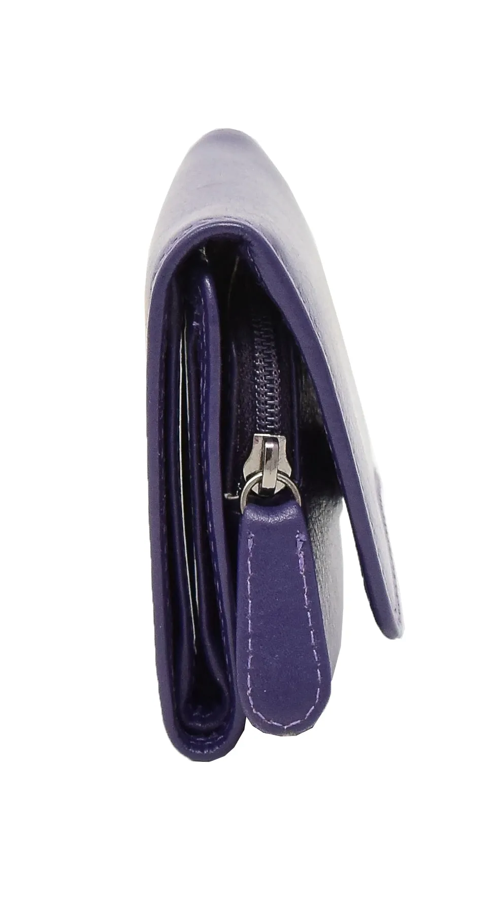 DR412 Women's Small Trifold Leather Purse Purple