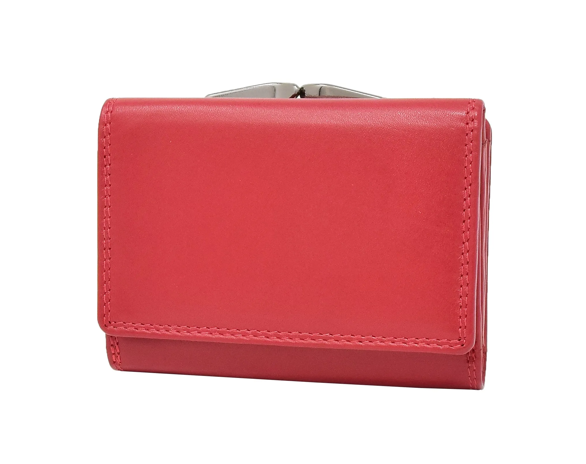 DR413 Women's Metal Frame Leather Purse Red