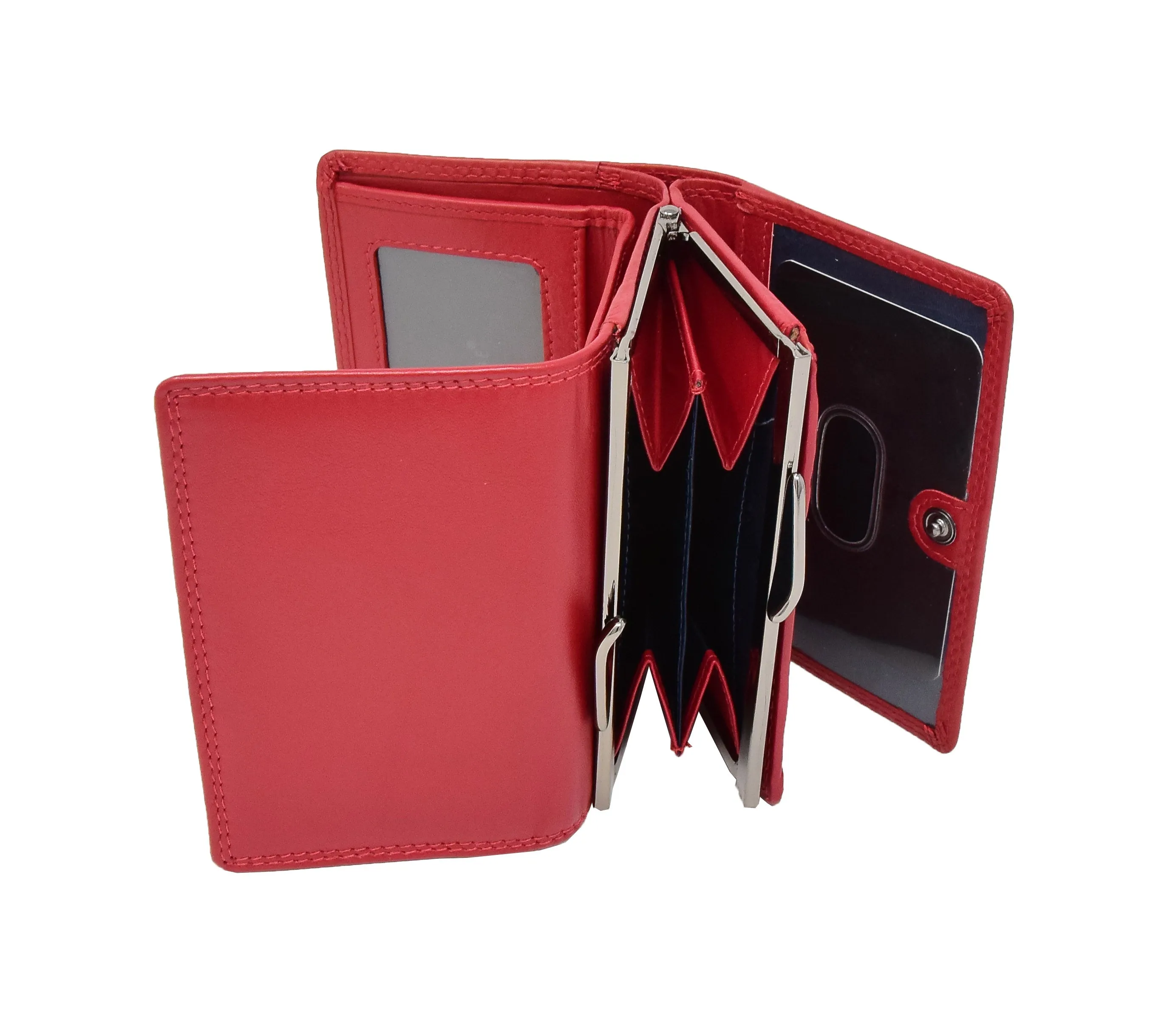 DR413 Women's Metal Frame Leather Purse Red