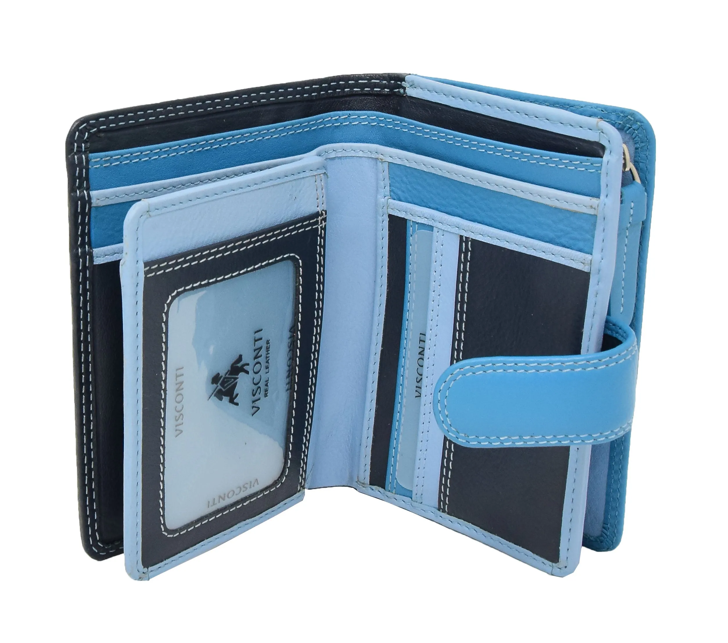 DR434 Women's Soft Leather Organiser Purse Blue Multi