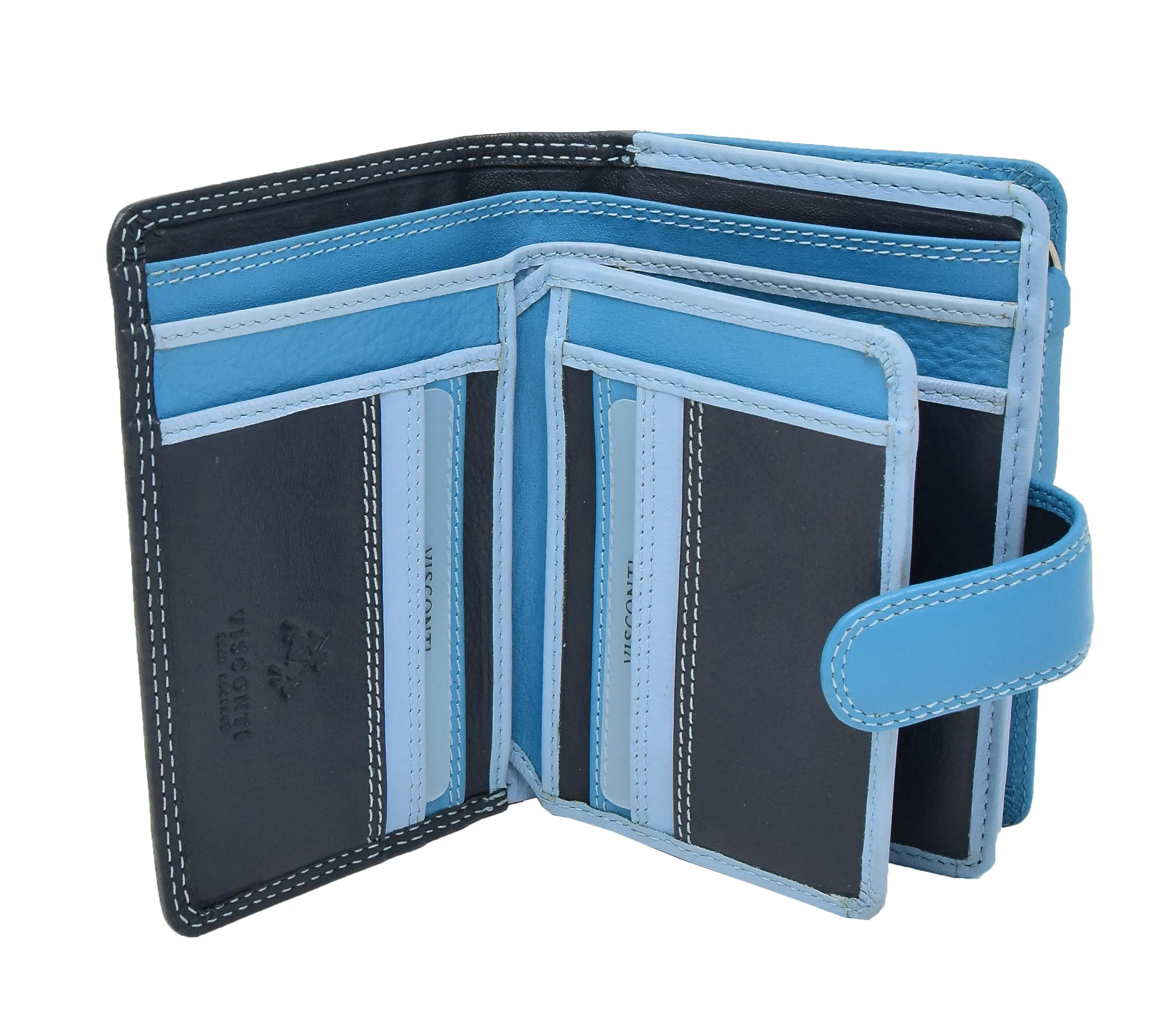 DR434 Women's Soft Leather Organiser Purse Blue Multi