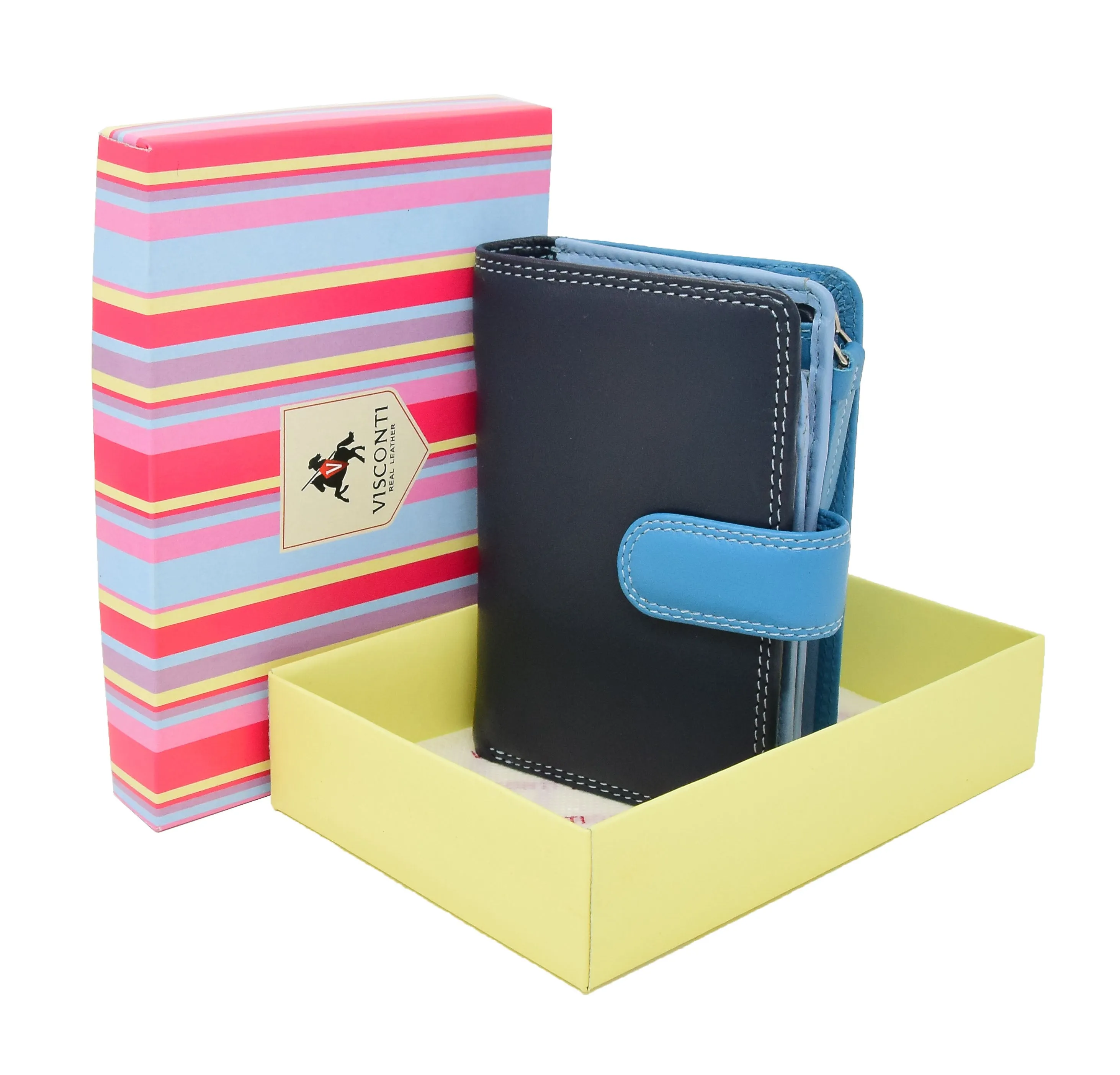 DR434 Women's Soft Leather Organiser Purse Blue Multi
