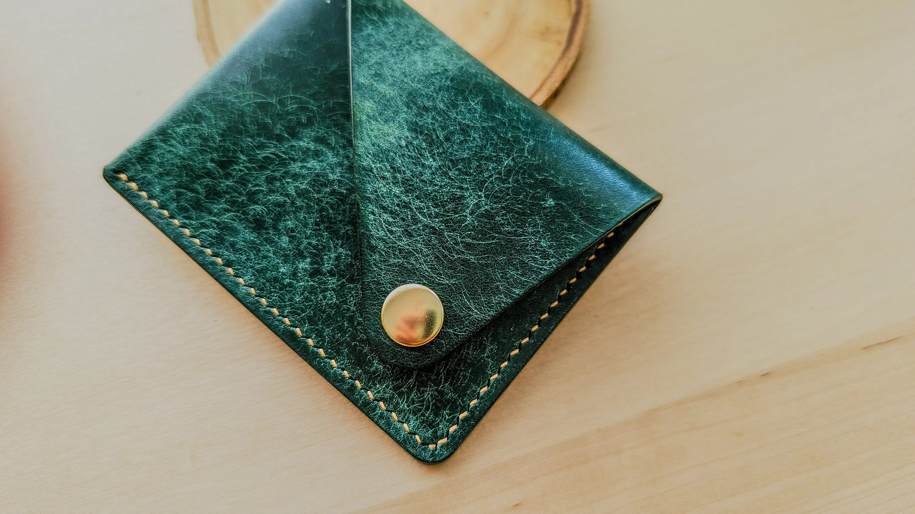 Emerald Green Italian Leather Asymmetrical Minimalist Snap Wallet