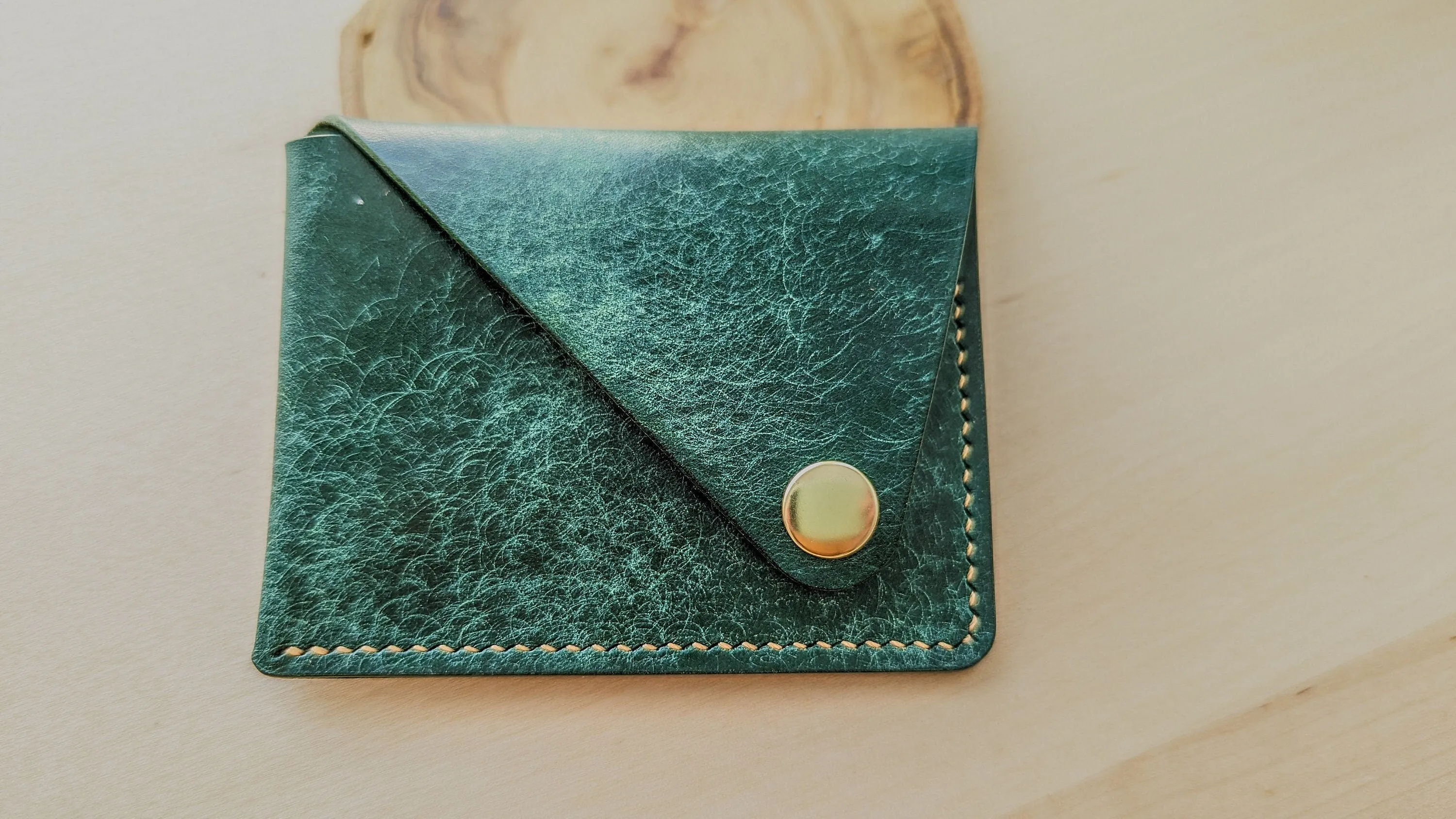Emerald Green Italian Leather Asymmetrical Minimalist Snap Wallet