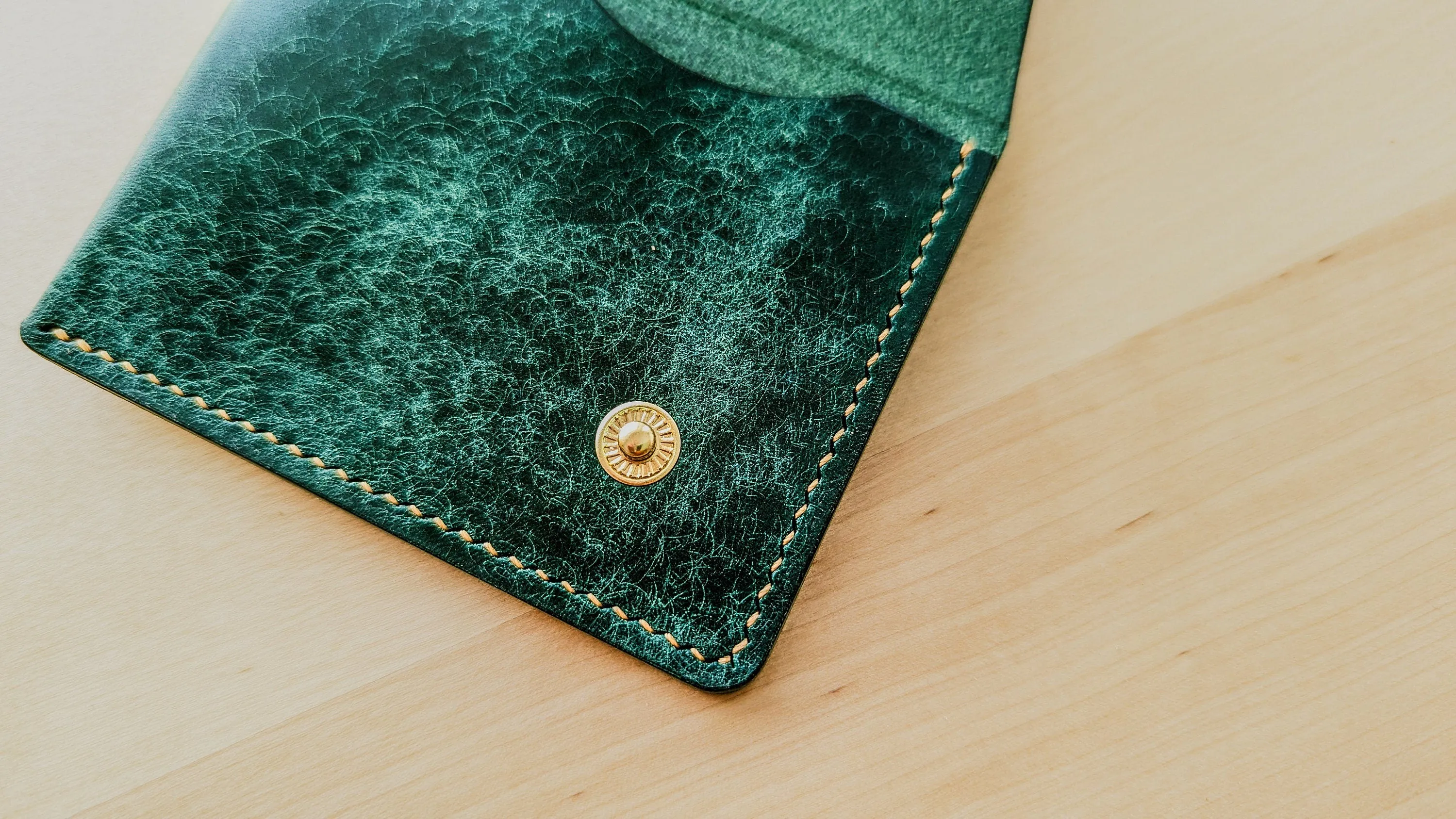 Emerald Green Italian Leather Asymmetrical Minimalist Snap Wallet
