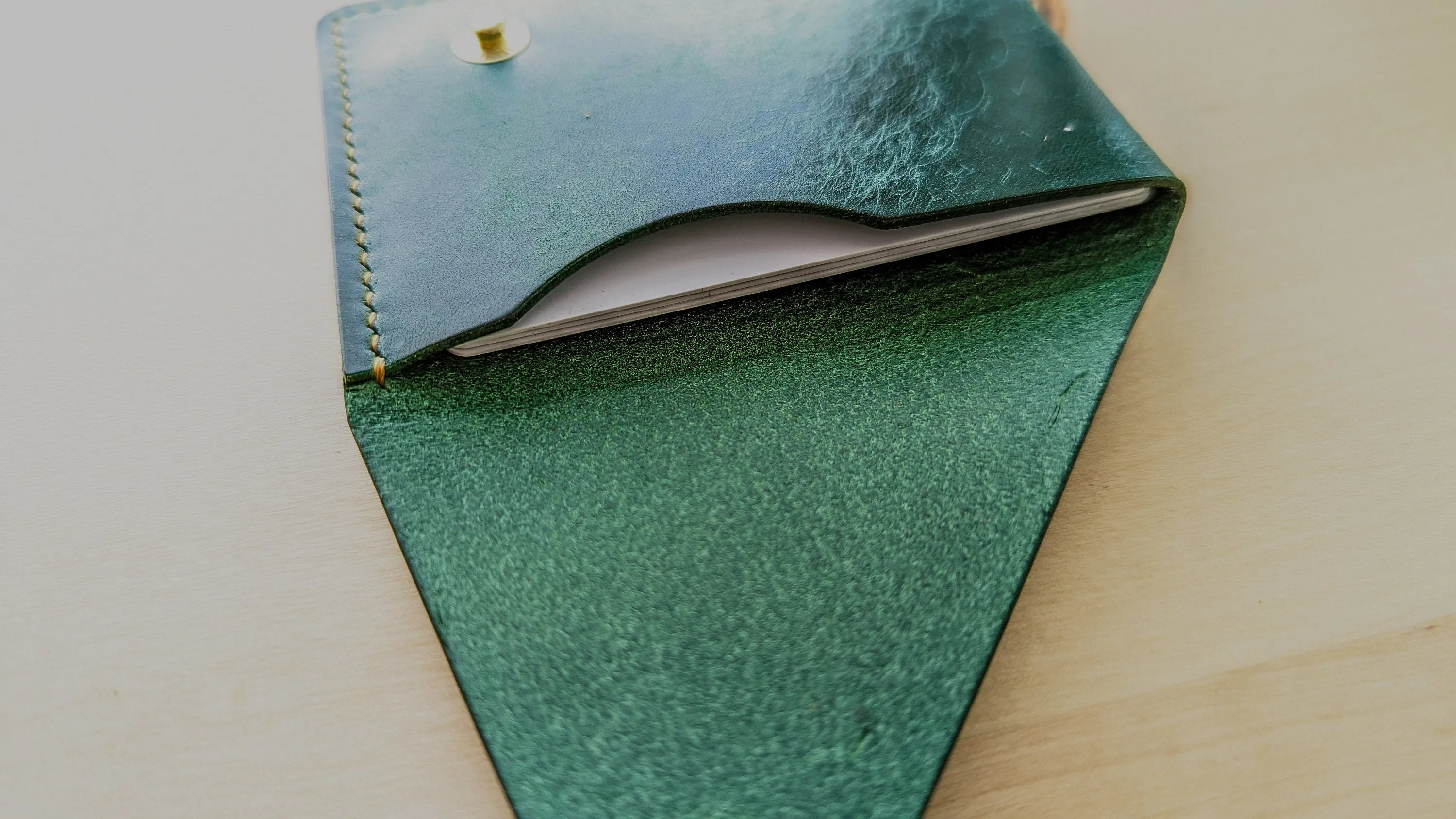 Emerald Green Italian Leather Asymmetrical Minimalist Snap Wallet