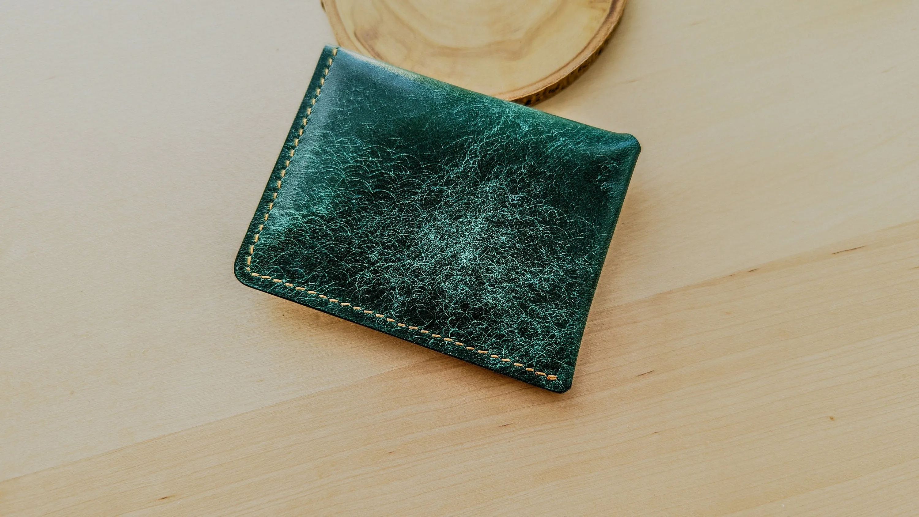 Emerald Green Italian Leather Asymmetrical Minimalist Snap Wallet