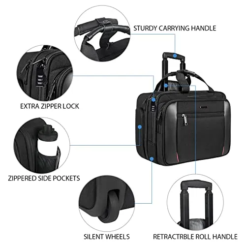 EMPSIGN Rolling Laptop Bag, 17.3 inch Computer Bag for Men-Black