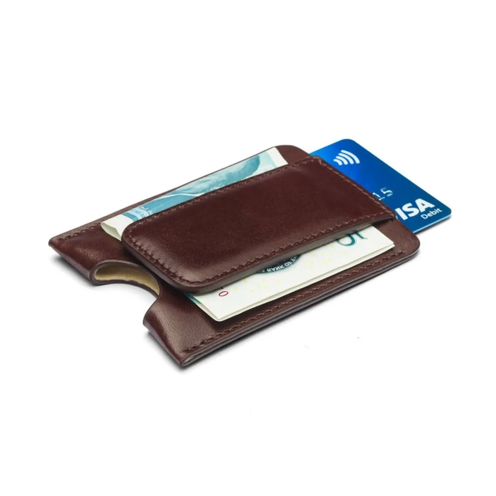 Flat Magnetic Leather Money Clip, 1 CC - Brown