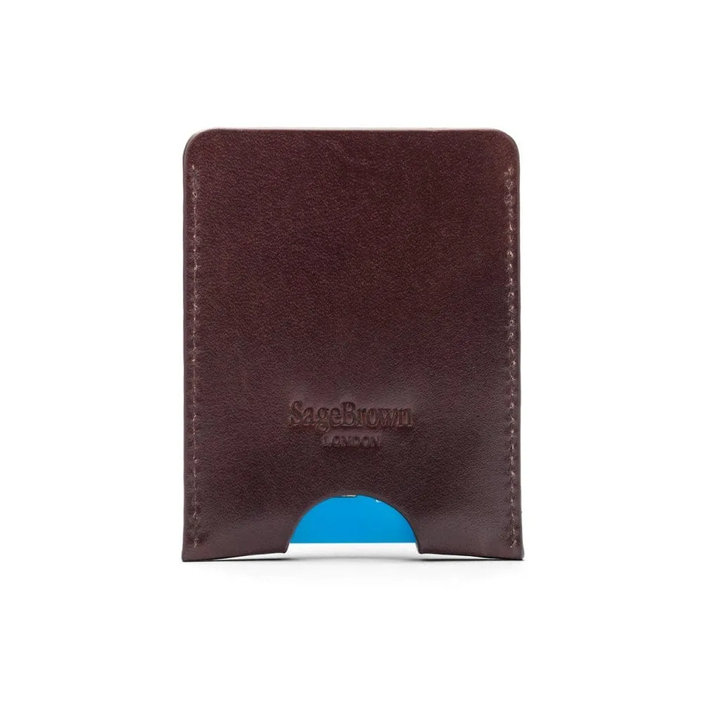 Flat Magnetic Leather Money Clip, 1 CC - Brown