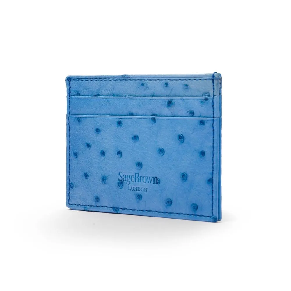 Flat Ostrich Leather Credit Card Case 4 CC - Blue