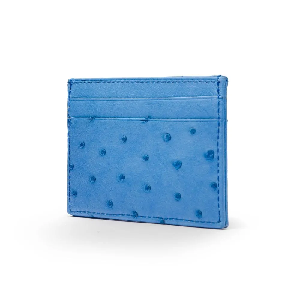 Flat Ostrich Leather Credit Card Case 4 CC - Blue