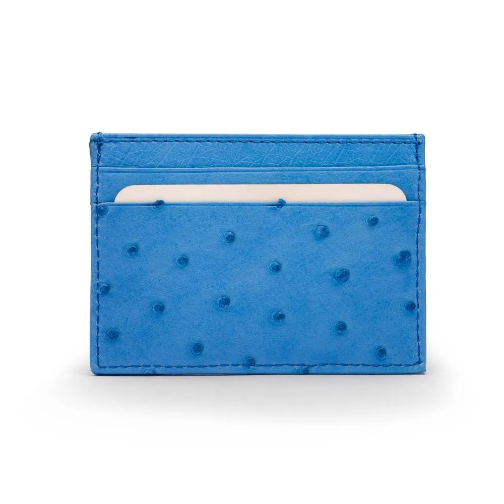 Flat Ostrich Leather Credit Card Case 4 CC - Blue