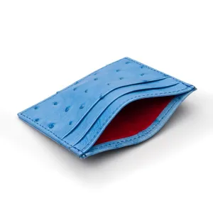 Flat Ostrich Leather Credit Card Case 4 CC - Blue