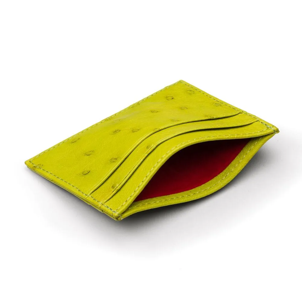 Flat Ostrich Leather Credit Card Case 4 CC - Lime