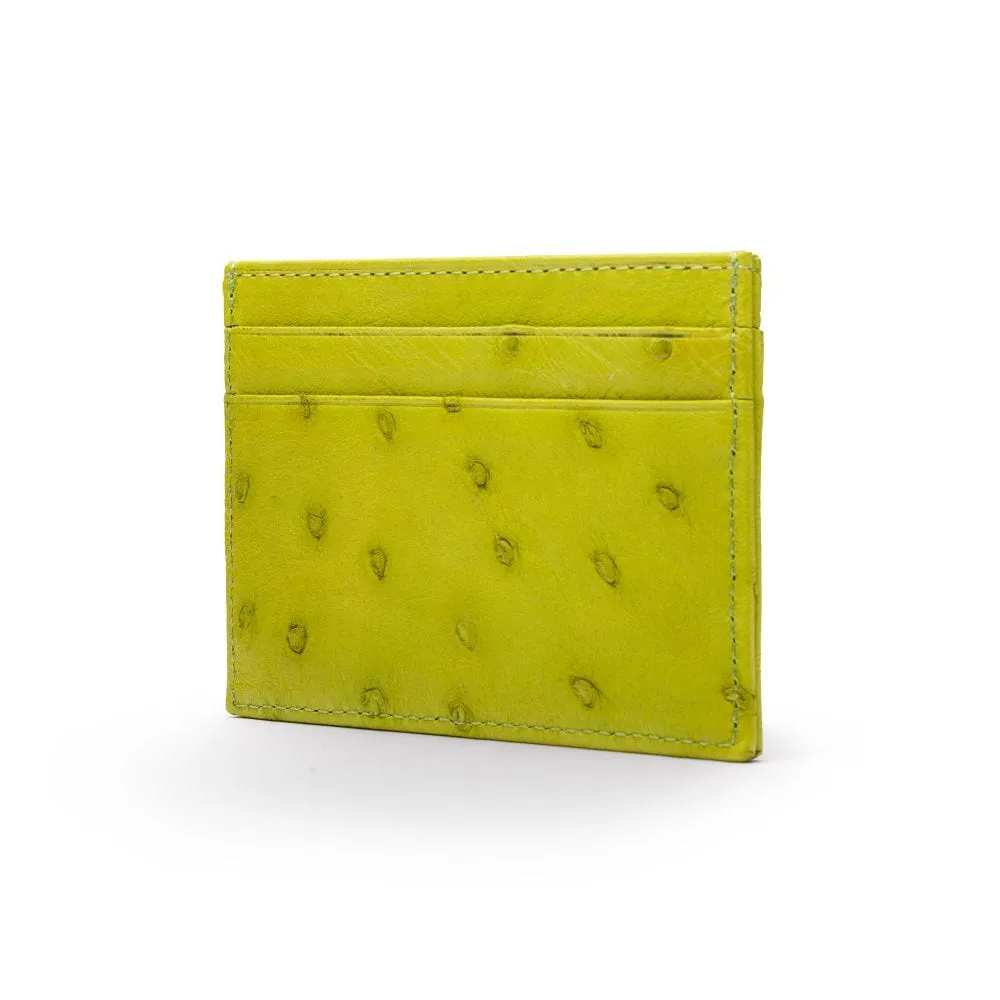 Flat Ostrich Leather Credit Card Case 4 CC - Lime