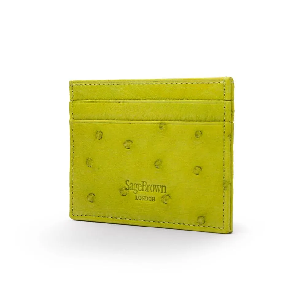 Flat Ostrich Leather Credit Card Case 4 CC - Lime