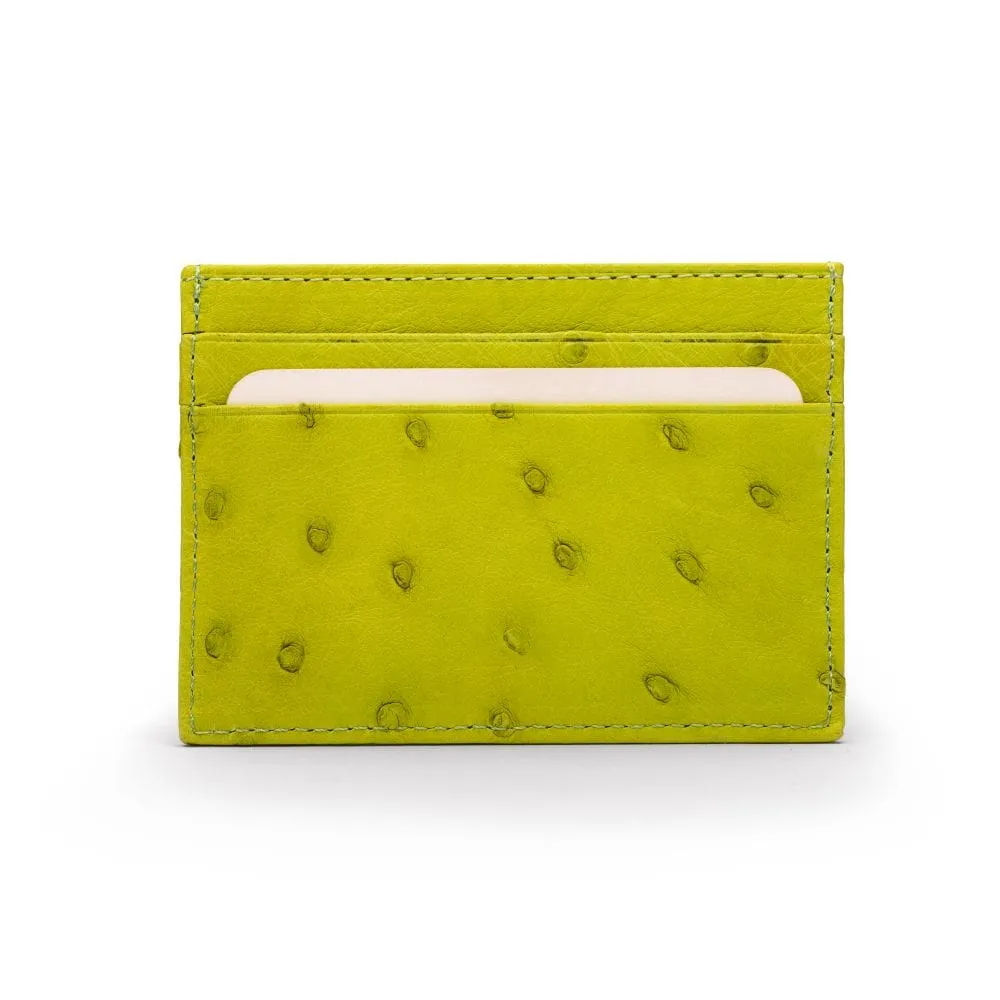 Flat Ostrich Leather Credit Card Case 4 CC - Lime
