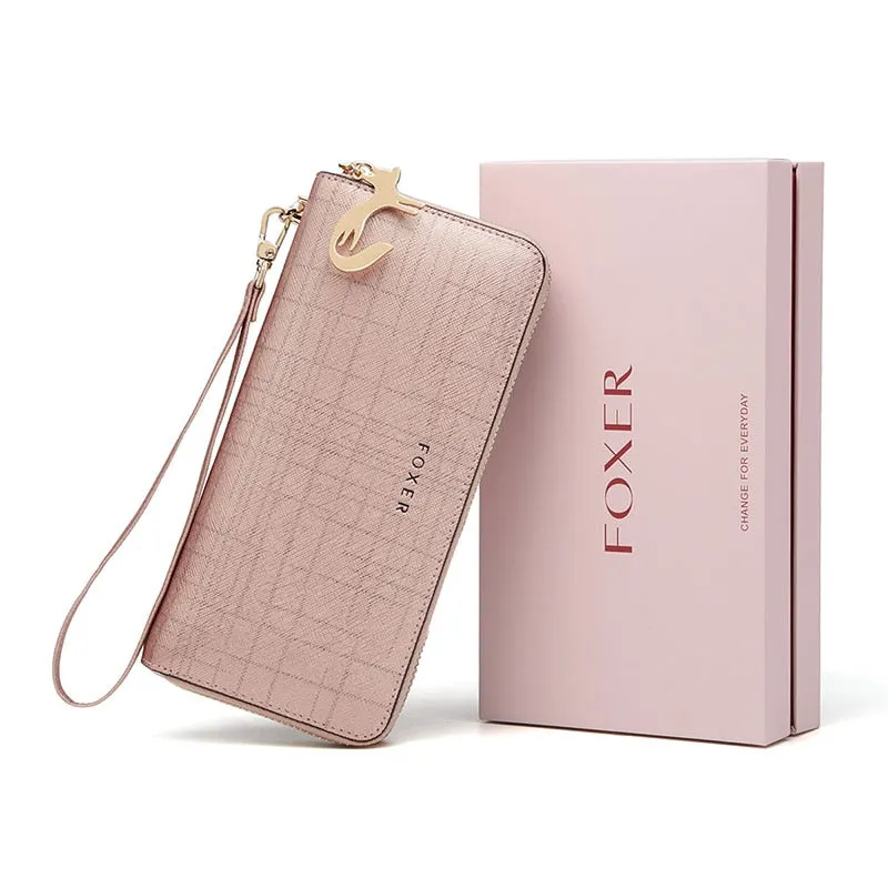 FOXER Women Cow Leather Long Wallet Valentine's Day Gift Fashion Lady Wristband Clutch Purse Cellphone bag Female Card Holder