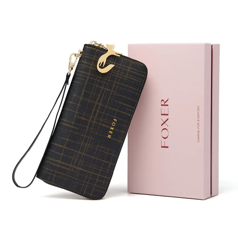 FOXER Women Cow Leather Long Wallet Valentine's Day Gift Fashion Lady Wristband Clutch Purse Cellphone bag Female Card Holder