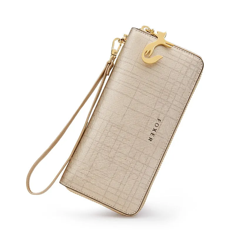 FOXER Women Cow Leather Long Wallet Valentine's Day Gift Fashion Lady Wristband Clutch Purse Cellphone bag Female Card Holder