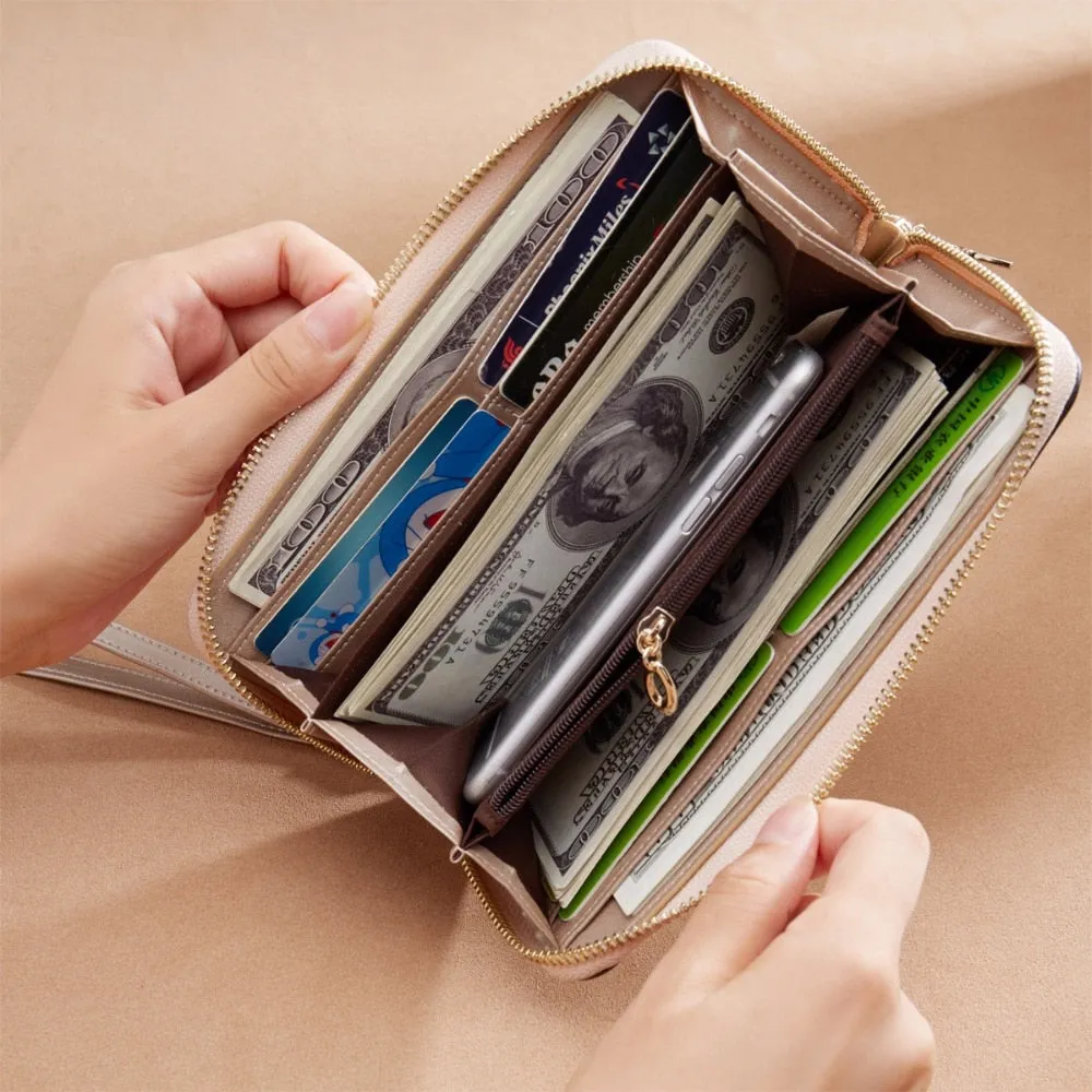 FOXER Women Cow Leather Long Wallet Valentine's Day Gift Fashion Lady Wristband Clutch Purse Cellphone bag Female Card Holder