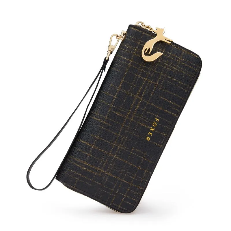 FOXER Women Cow Leather Long Wallet Valentine's Day Gift Fashion Lady Wristband Clutch Purse Cellphone bag Female Card Holder