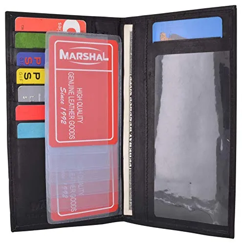 Genuine Leather Checkbook Cover Register Holder Slim Wallet for Men & Women