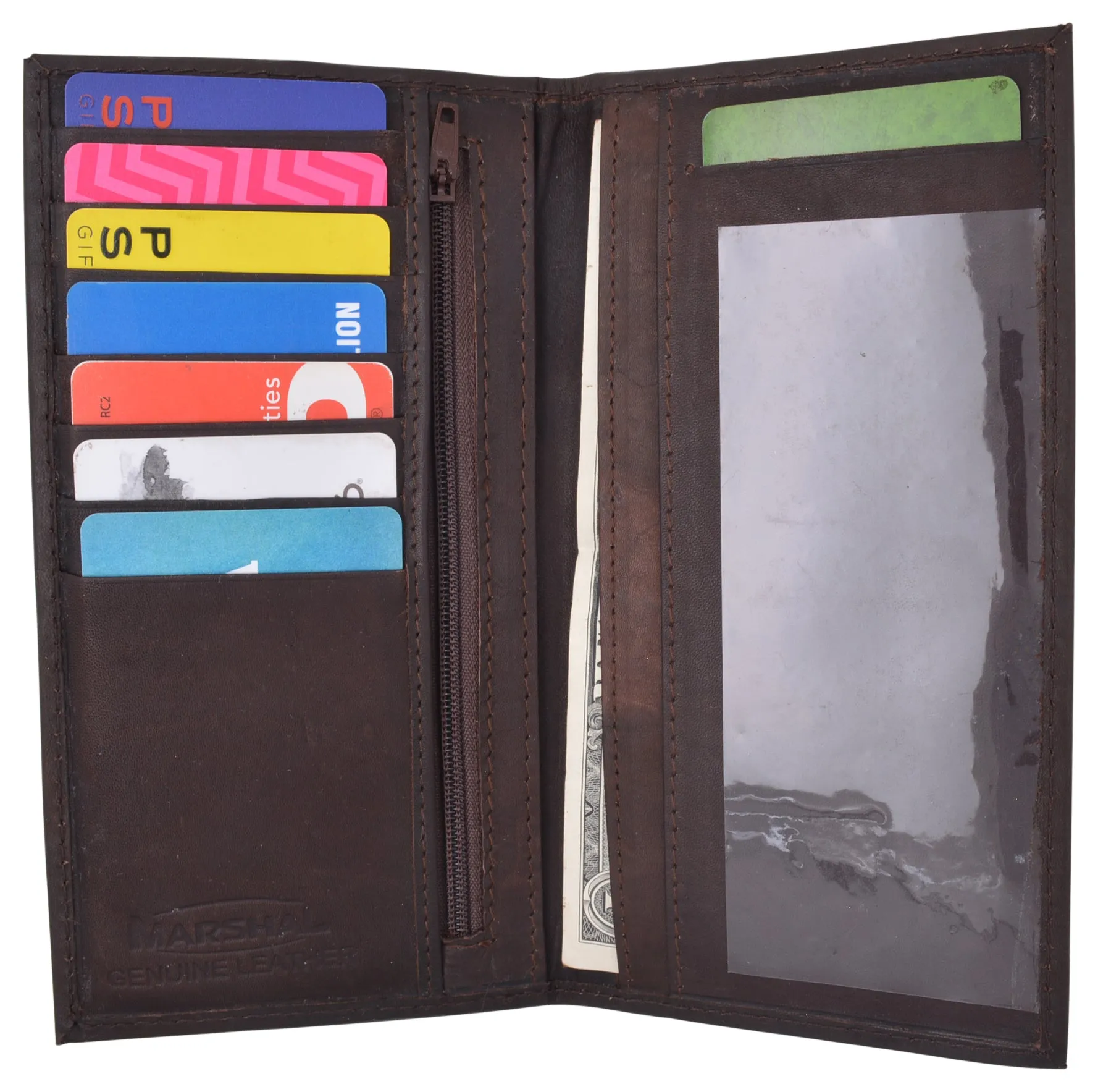 Genuine Leather Checkbook Cover Register Holder Slim Wallet for Men & Women