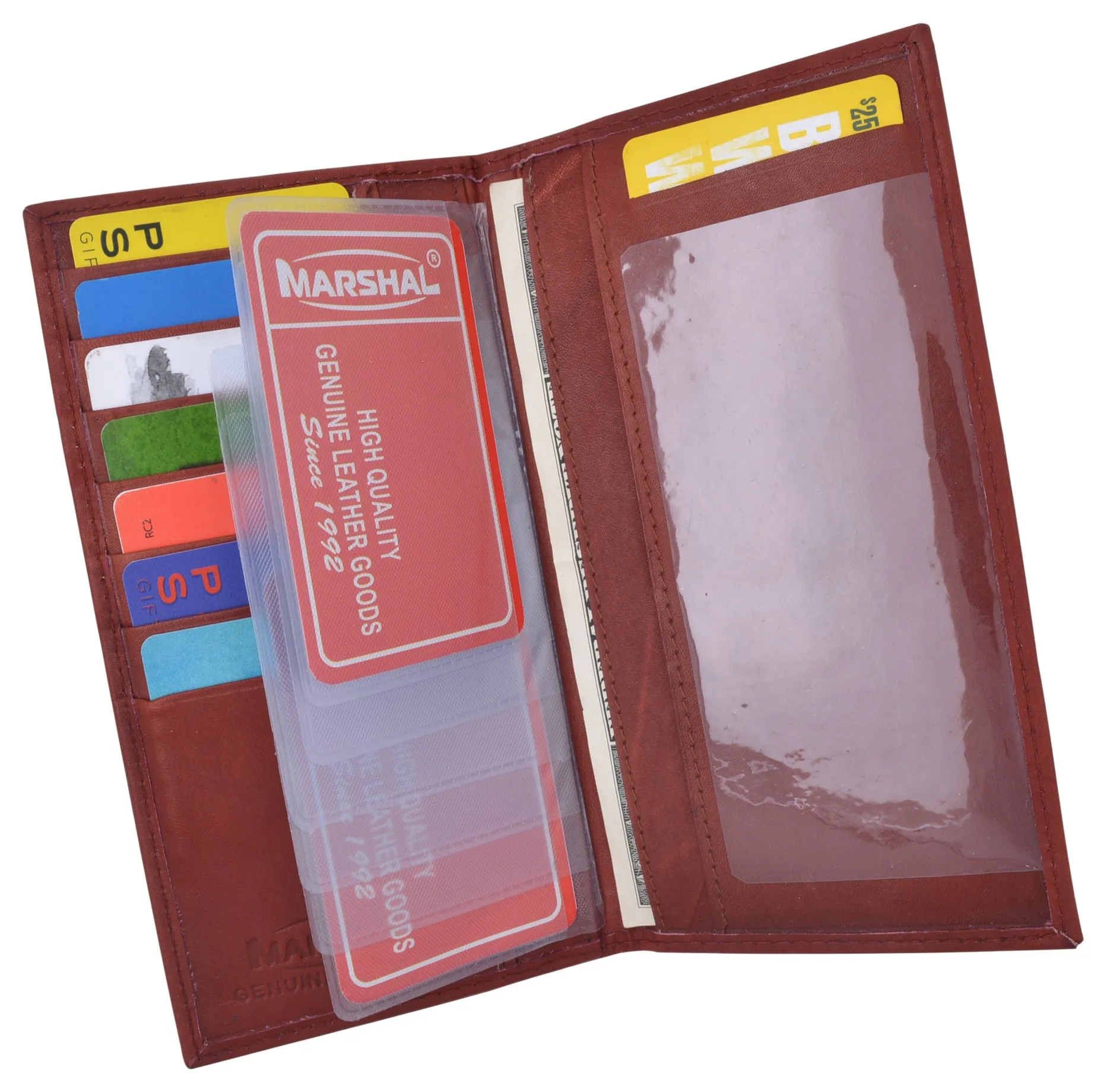 Genuine Leather Checkbook Cover Register Holder Slim Wallet for Men & Women