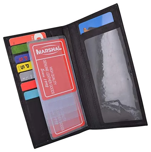 Genuine Leather Checkbook Cover Register Holder Slim Wallet for Men & Women