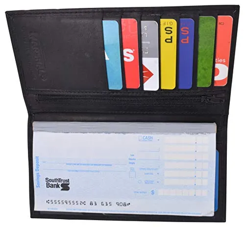 Genuine Leather Checkbook Cover Register Holder Slim Wallet for Men & Women