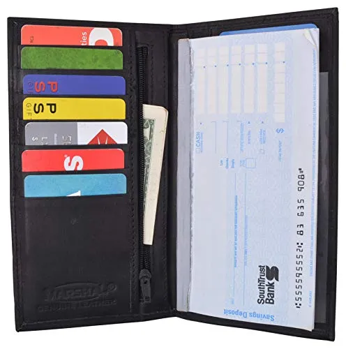 Genuine Leather Checkbook Cover Register Holder Slim Wallet for Men & Women