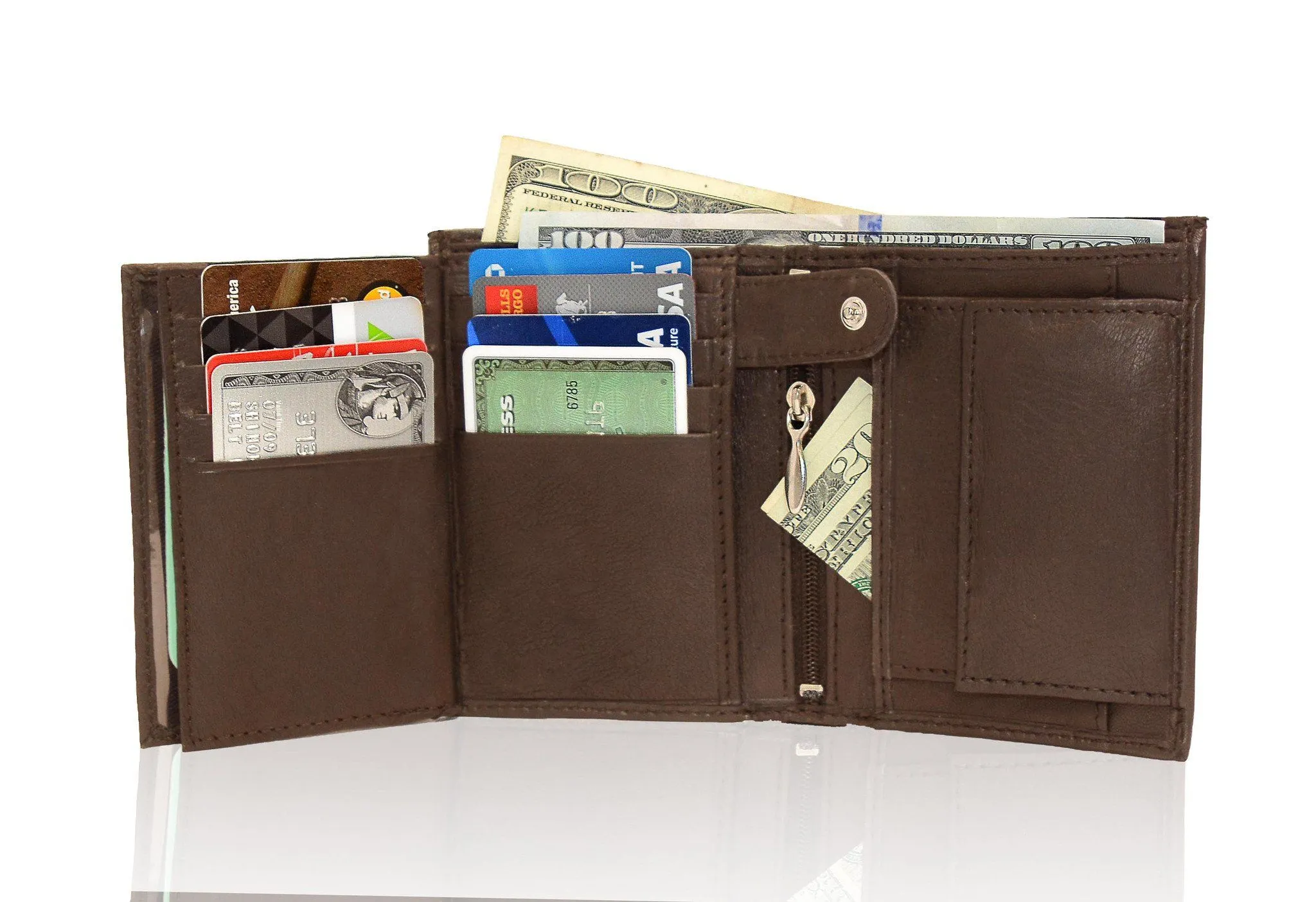 Genuine RFID-Blocking Men's Extra Capacity Leather Wallet - Black