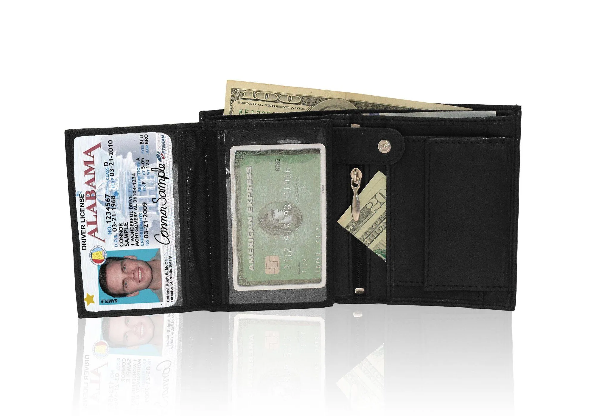 Genuine RFID-Blocking Men's Extra Capacity Leather Wallet - Black
