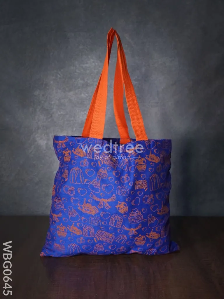 Handbag Blue Silk Fabric with Turquoise Handle (11 X 13)- WBG0645