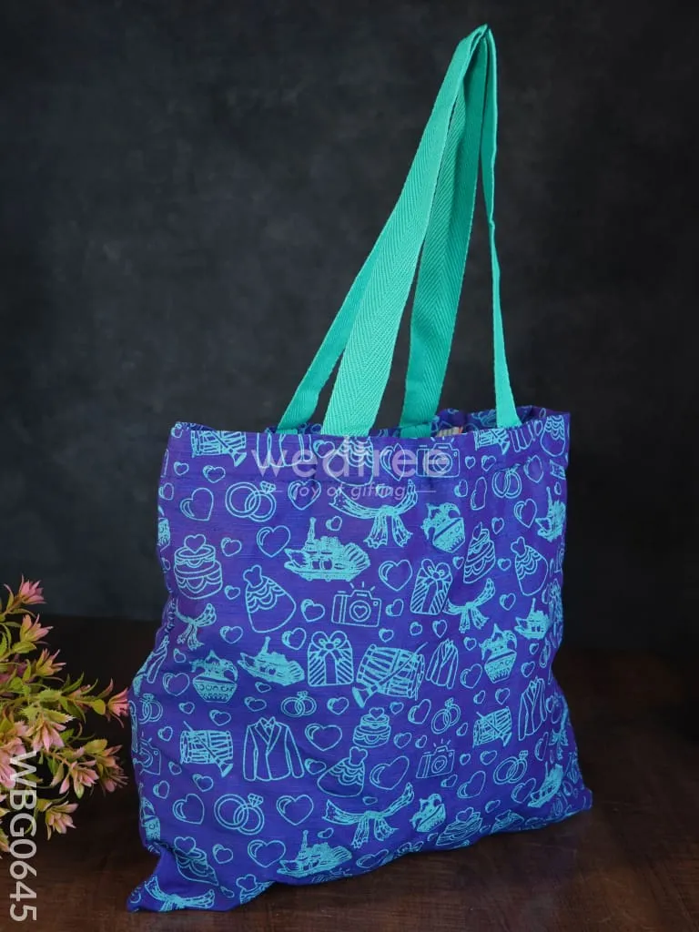 Handbag Blue Silk Fabric with Turquoise Handle (11 X 13)- WBG0645