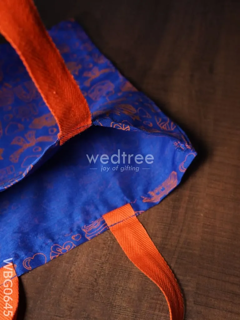 Handbag Blue Silk Fabric with Turquoise Handle (11 X 13)- WBG0645